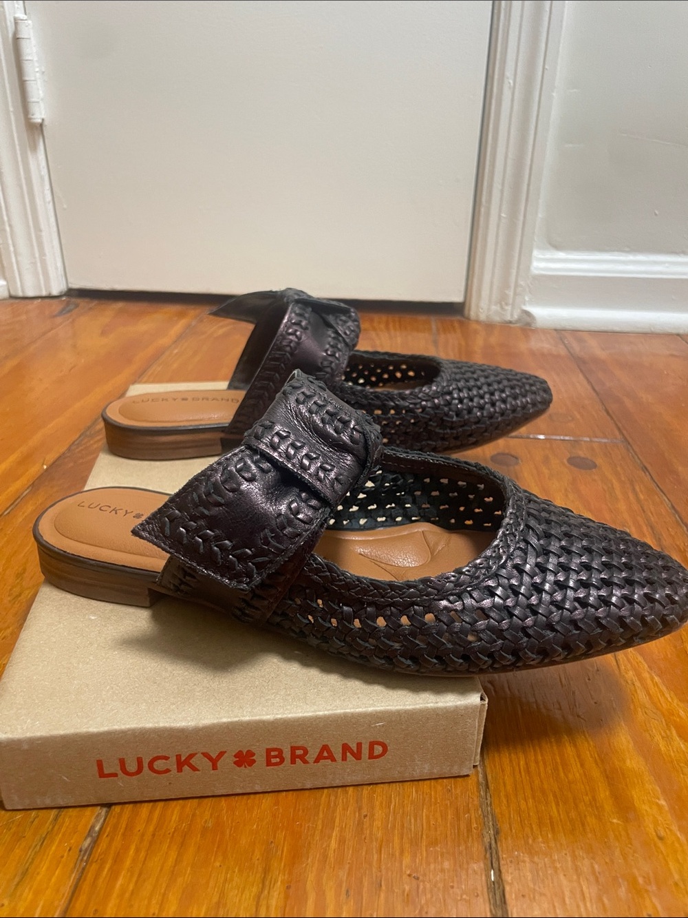 Lucky Brand Women's Woven Backless Flats in Dark Brown